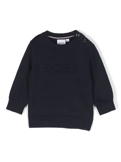 Bosswear Babies' Logo-embossed Cotton Crew-neck Jumper In Blue