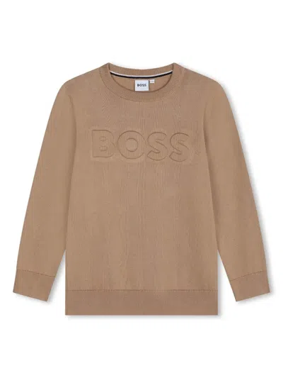 Bosswear Kids' Logo-embossed Cotton Jumper In Neutrals