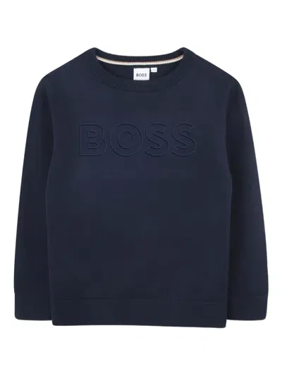 Bosswear Kids' Logo-embossed Cotton Jumper In Blue