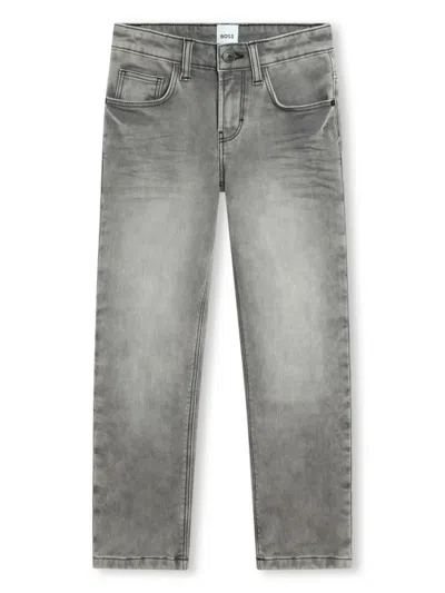 Bosswear Kids' Logo-embossed Straight-leg Jeans In Grey