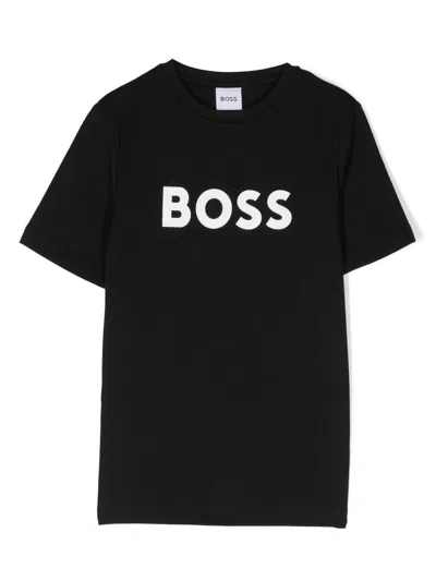 Bosswear Kids' Logo-embossed T-shirt In 黑色
