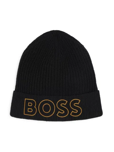 Bosswear Kids' Logo-embroidered Cotton Beanie In Black