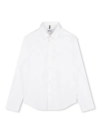 Bosswear Kids' Logo-embroidered Cotton Shirt In Weiss