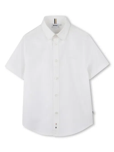 Bosswear Kids' Logo-embroidered Cotton Shirt In White