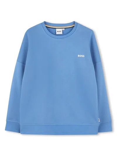 Bosswear Kids' Logo-embroidered Crew-neck Sweatshirt In Blue