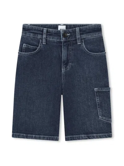 Bosswear Kids' Logo-embroidered Denim Shorts In 蓝色