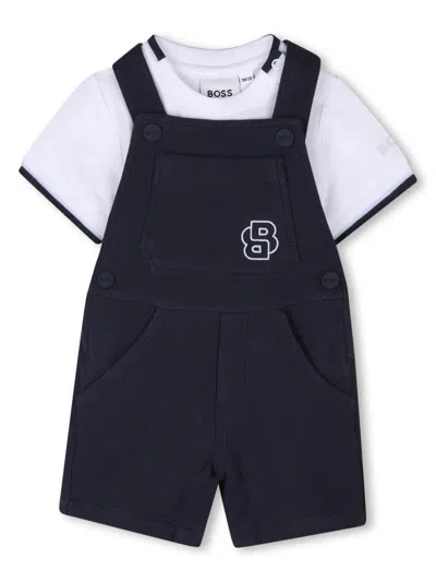 Bosswear Babies' Logo-embroidered Dungaree Set In Blue