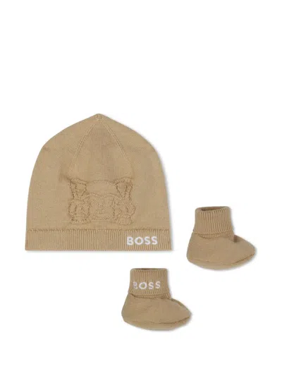 Bosswear Babies' Logo-embroidered Hat Set In Brown