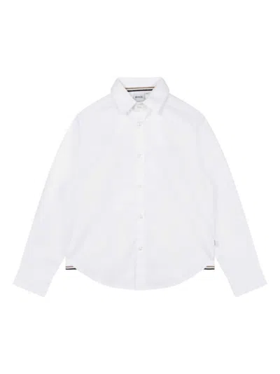 Bosswear Kids' Logo-embroidered Long-sleeve Shirt In White