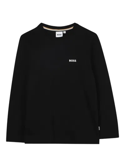 Bosswear Kids' Logo-embroidered Long-sleeve T-shirt In Black