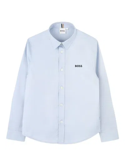 Bosswear Kids' Logo-embroidered Long-sleeved Shirt In Blue
