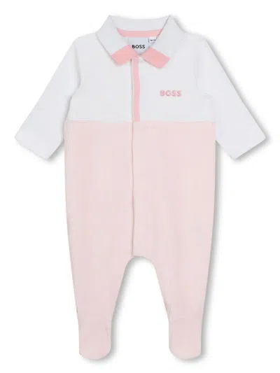 Bosswear Babies' Logo-embroidered Ribbed Velvet Pajamas In Pink