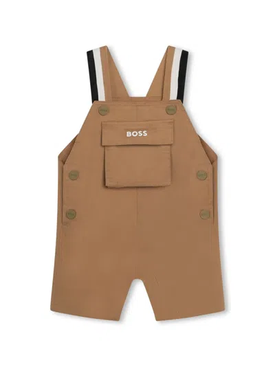 Bosswear Babies' Logo-embroidered Short Dungarees In Brown