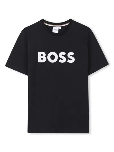 Bosswear Kids' Logo-embroidered Short-sleeve T-shirt In Schwarz
