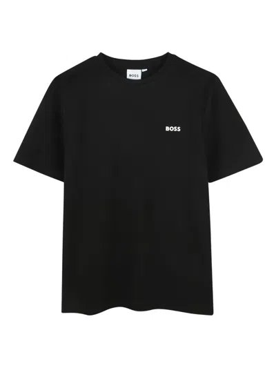 Bosswear Kids' Logo-embroidered Short-sleeves T-shirt In Black
