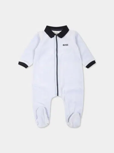 Bosswear Logo Embroidered Striped Babygrow In Blue
