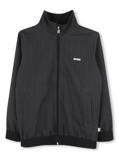 Bosswear Kids' Logo-embroidered Striped Sweatshirt In Black
