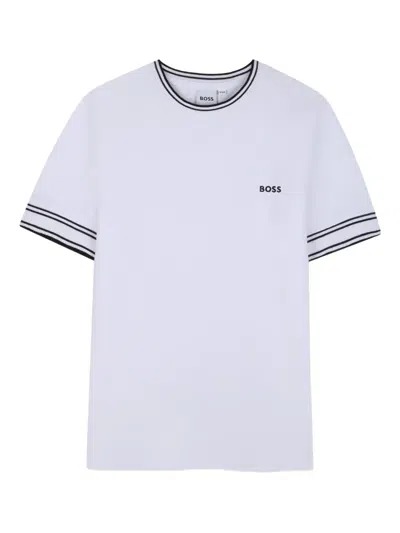Bosswear Kids' Logo-embroidered Striped T-shirt In White