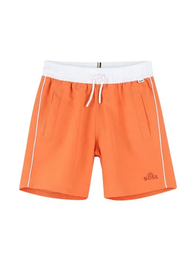 Bosswear Kids' Logo-embroidered Swim Shorts In 橘色
