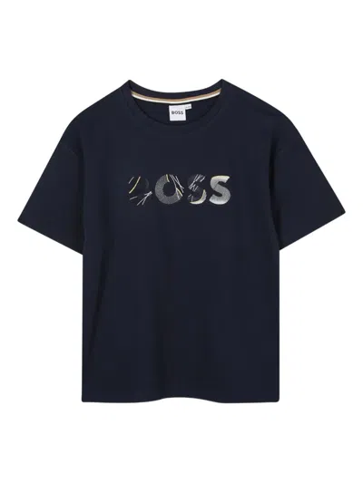 Bosswear Kids' Logo-embroidered T-shirt In Blue