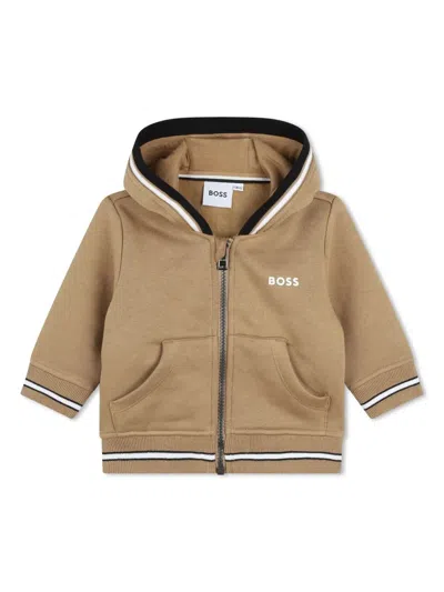 Bosswear Babies' Logo-embroidered Zipped Hoodie In Neutrals
