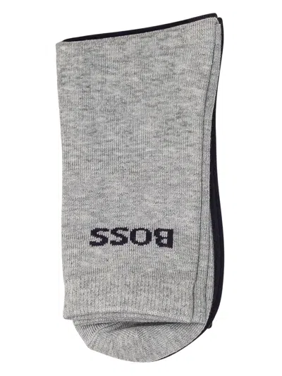 Bosswear Kids' Logo-jacquard Socks (pack Of Two) In Grey