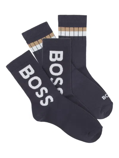 Bosswear Kids' Logo-motif Socks (pack Of Two) In Blue