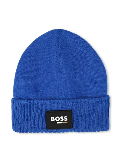 Bosswear Kids' Logo-patch Beanie Hat In Blue