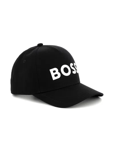 Bosswear Kids' Logo-patch Cotton Baseball Cap In Black