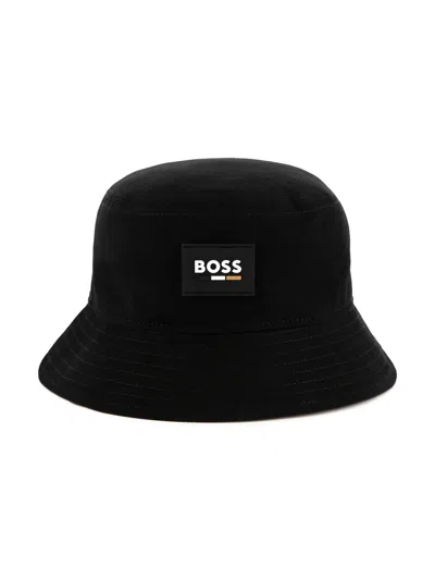 Bosswear Kids' Logo-patch Cotton Bucket Hat In Black