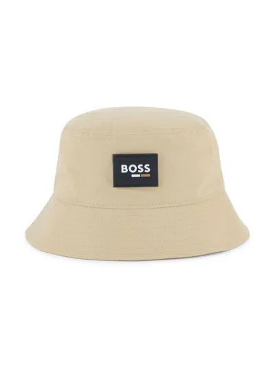 Bosswear Kids' Logo-patch Cotton Bucket Hat In Neutrals