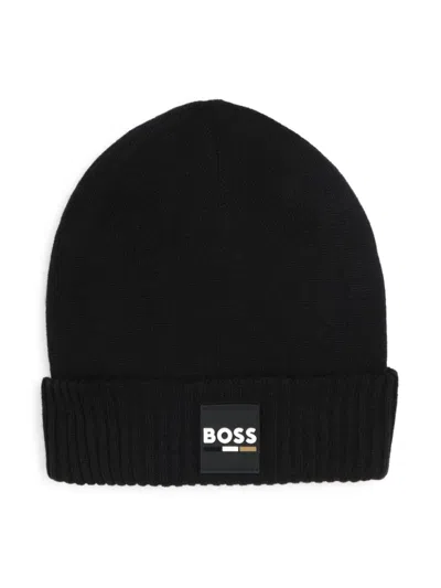 Bosswear Kids' Logo-patch Knitted Beanie In Black