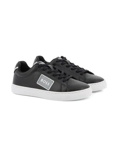 Bosswear Kids' Logo-patch Leather Trainers In Black
