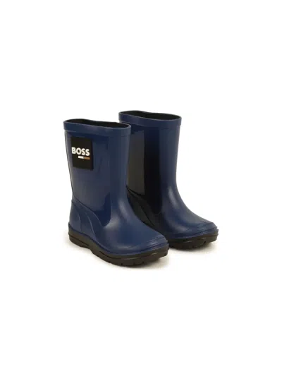 Bosswear Kids' Logo-patch Matte Wellies In 蓝色
