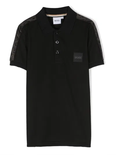 Bosswear Kids' Logo-patch Polo Shirt In Black