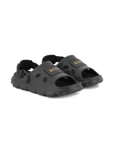 Bosswear Kids' Logo-plaque Sandals In Black