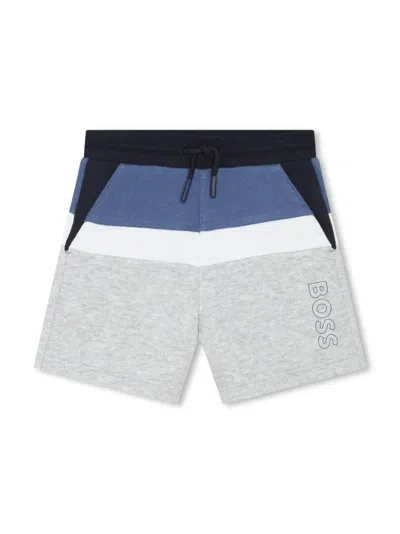 Bosswear Babies' Logo-print Colour-block Shorts In Grey