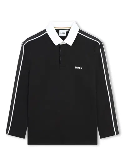 Bosswear Kids' Logo-print Contrasting-collar Polo Shirt In Black