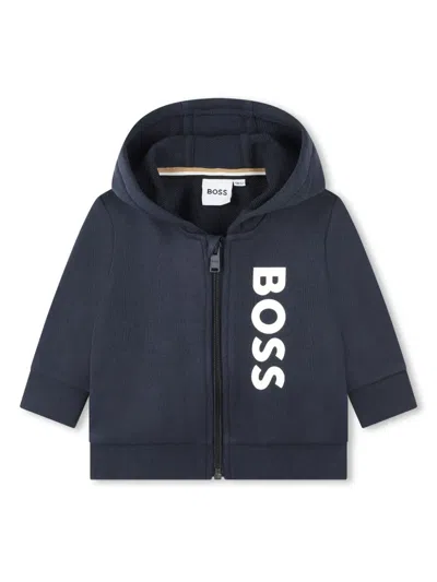 Bosswear Babies' Logo-print Cotton-blend Hoodie In Blue