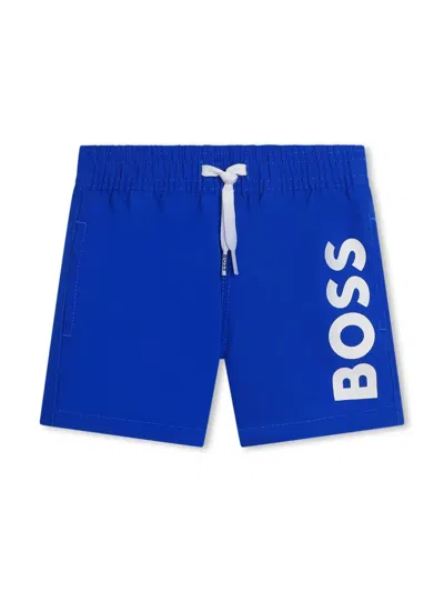 Bosswear Babies' Logo-print Cotton Blend Track Shorts In Blue