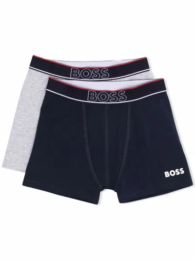 Bosswear Kids' Logo-waistband Boxers (set Of 2) In Blue