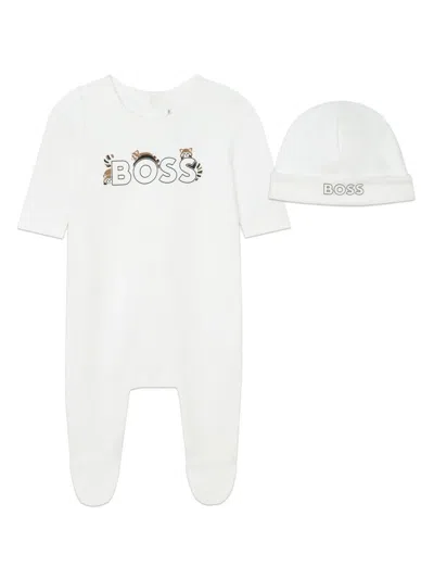 Bosswear Babies' Logo-print Cotton Pajamas Set In White