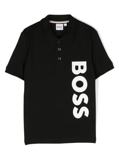 Bosswear Kids' Logo-print Cotton Polo Shirt In Black