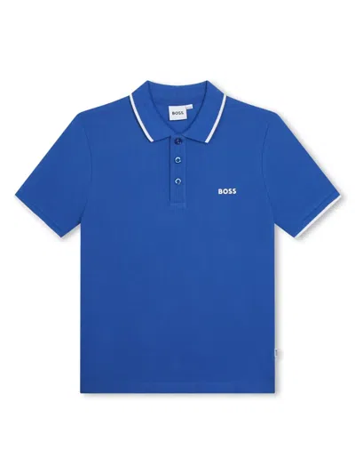 Bosswear Kids' Logo-print Cotton Polo Shirt In Blue