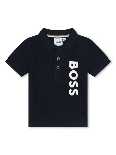 Bosswear Babies' Logo-print Cotton Polo Shirt In Blue