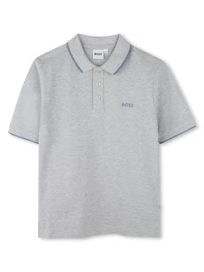 Bosswear Kids' Logo-print Cotton Polo Shirt In Grey