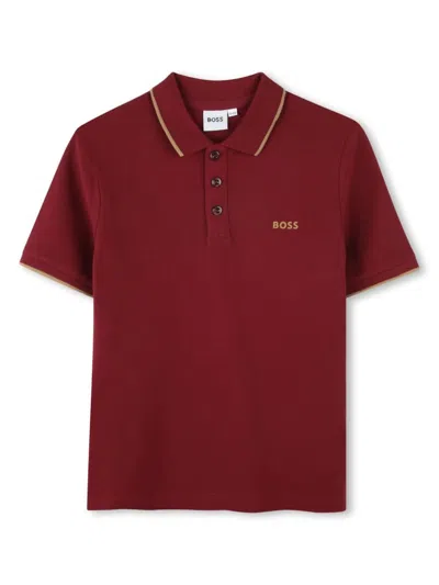 Bosswear Kids' Logo-print Cotton Polo Shirt In Crimson