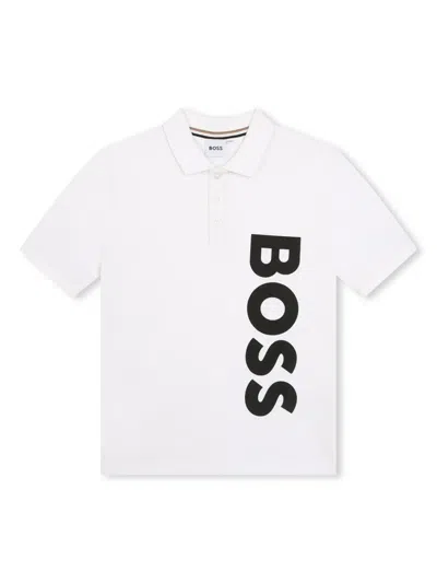 Bosswear Kids' Poloshirt Mit Logo-print In Weiss