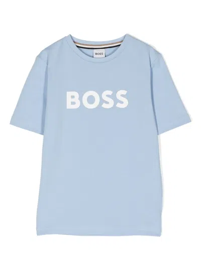 Bosswear Kids' Logo-print Cotton T-shirt In 蓝色