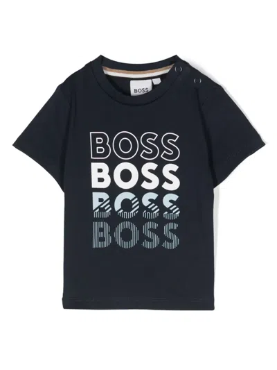 Bosswear Babies' Logo-print Cotton T-shirt In Blue